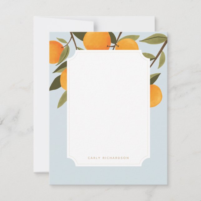 Elegant Citrus Orange Personalized Stationery Note Card (Front)