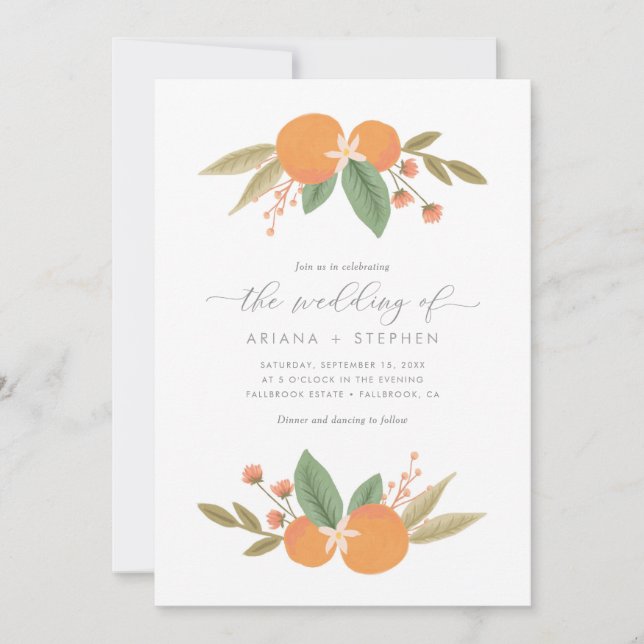 Elegant Citrus Oranges Wedding Invitation (Front)