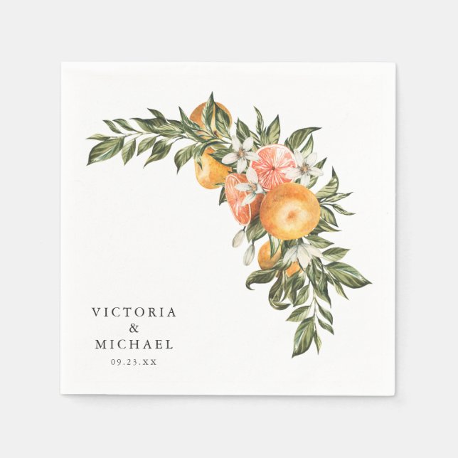 Elegant Citrus Orchard | Boho Botanical Monogram Napkins (Front)