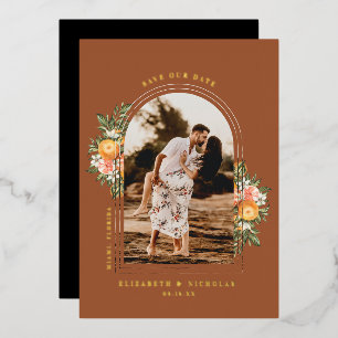 Elegant Citrus Orchard Boho Save the Date Photo Foil Invitation