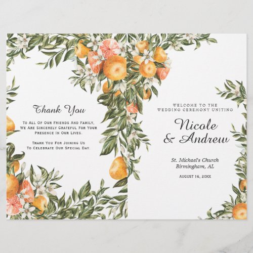 Elegant Citrus Orchard Folded Wedding Program
