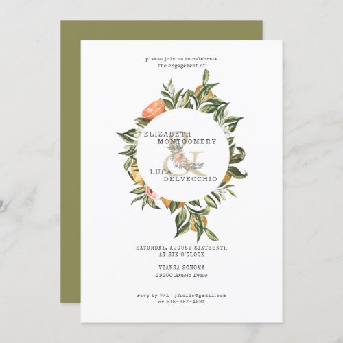 Elegant Citrus Orchard Wedding Engagement Party Invitation