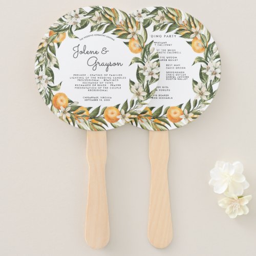 Elegant Citrus Orchard  Wedding Program Hand Fan