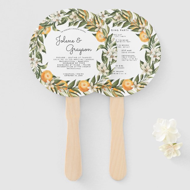 Elegant Citrus Orchard | Wedding Program Hand Fan (Front and Back)