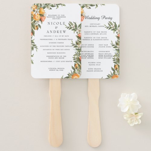 Elegant Citrus Orchard  Wedding Program Hand Fan