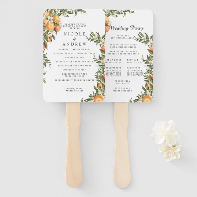 Elegant Citrus Orchard | Wedding Program Hand Fan (Front and Back)