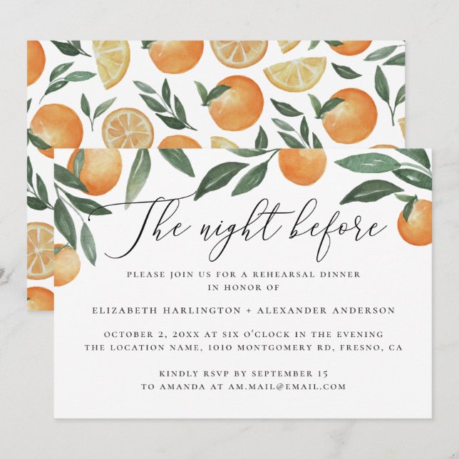 Elegant Citrus Rehearsal Dinner | The Night Before Invitation (Front/Back)