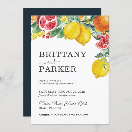 Elegant Citrus Watercolor Botanical Wedding Invitation