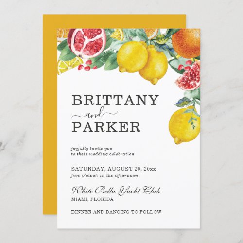 Elegant Citrus Watercolor Botanical Wedding Invitation
