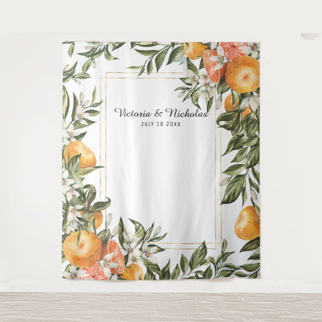 Elegant Citrus Wedding Photo Booth Backdrop (Front)