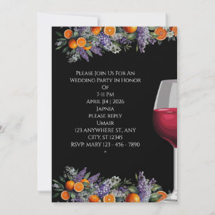 Elegant Citrus & Wine Watercolor Wedding Invitation