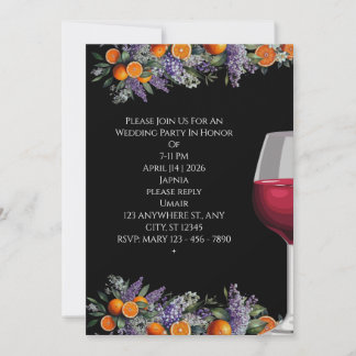 Elegant Citrus & Wine Watercolor Wedding Invitation