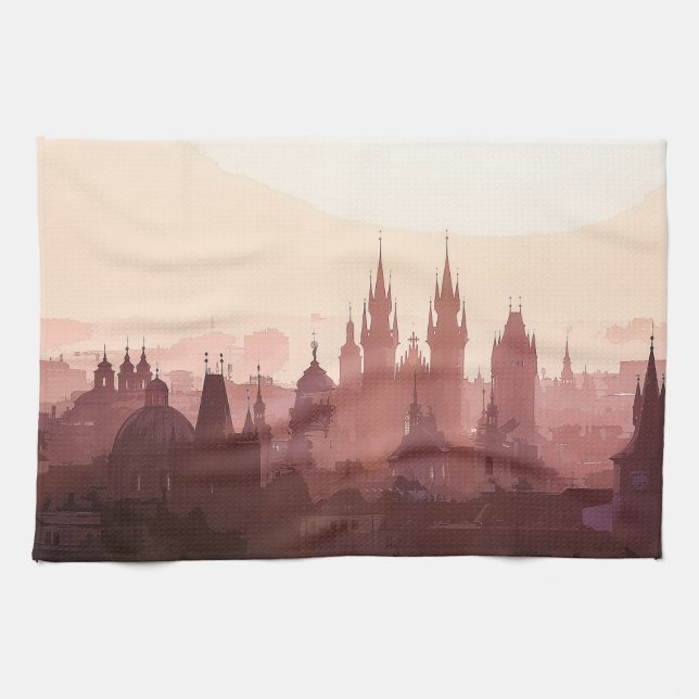 Elegant City of Prague Acrylic Artwork | Kitchen Towel (Horizontal)