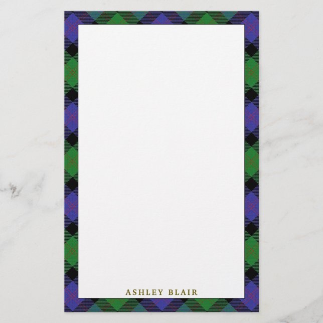 Elegant Clan Blair Tartan Plaid Stationery (Front)