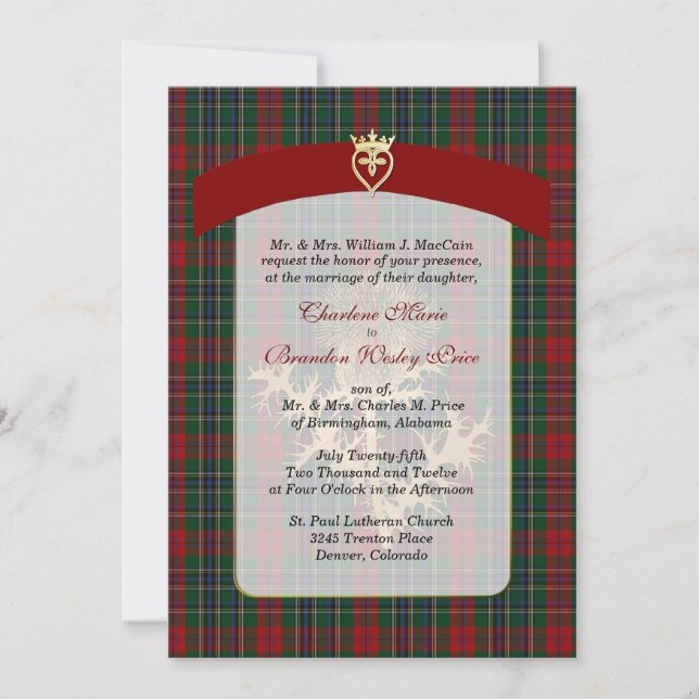 Elegant Clan MacCain Plaid Wedding Invitation (Front)