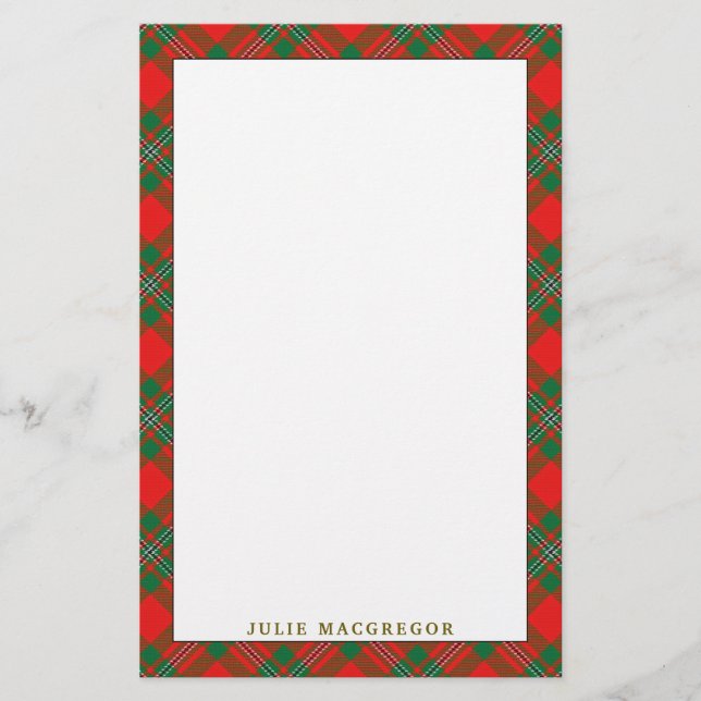 Elegant Clan MacGregor Tartan Plaid Stationery (Front)