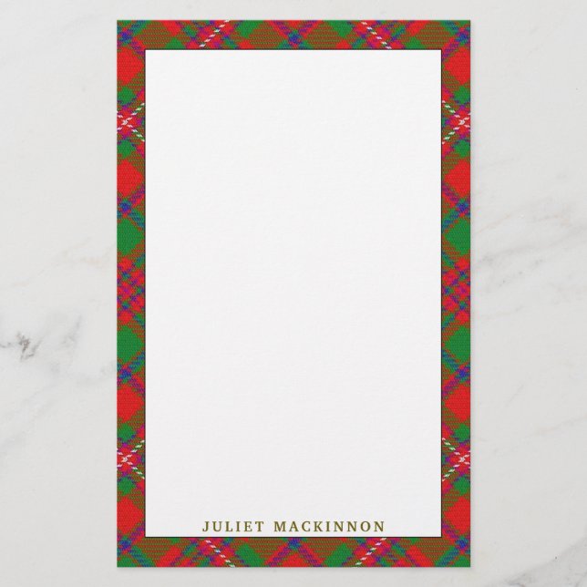 Elegant Clan MacKinnon Tartan Plaid Stationery (Front)