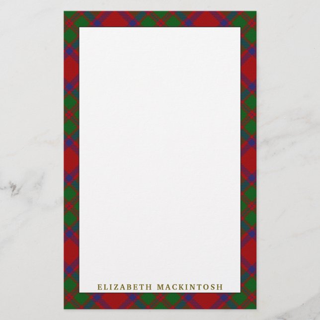 Elegant Clan MacKintosh Tartan Plaid Stationery (Front)