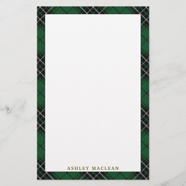 Elegant Clan MacLean Hunting Tartan Plaid Stationery (Front)