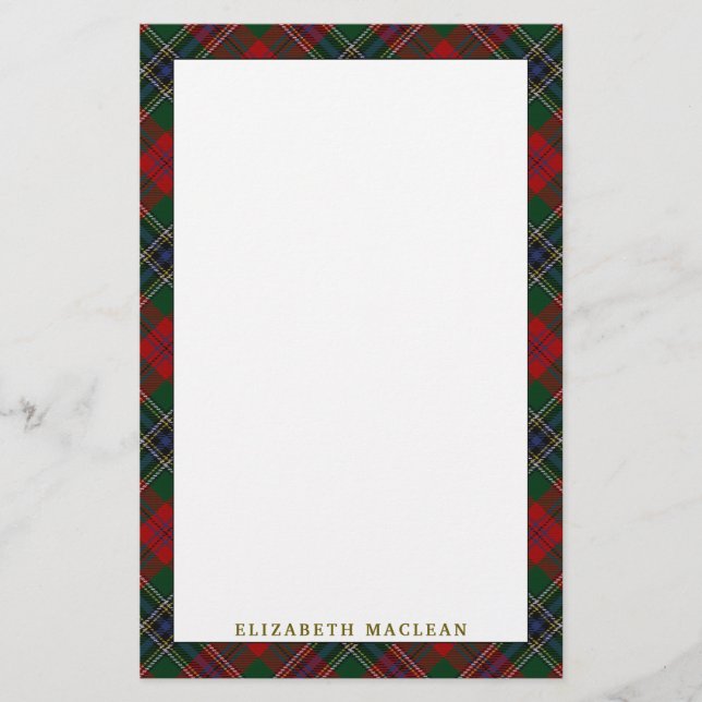Elegant Clan MacLean Tartan Plaid Stationery (Front)