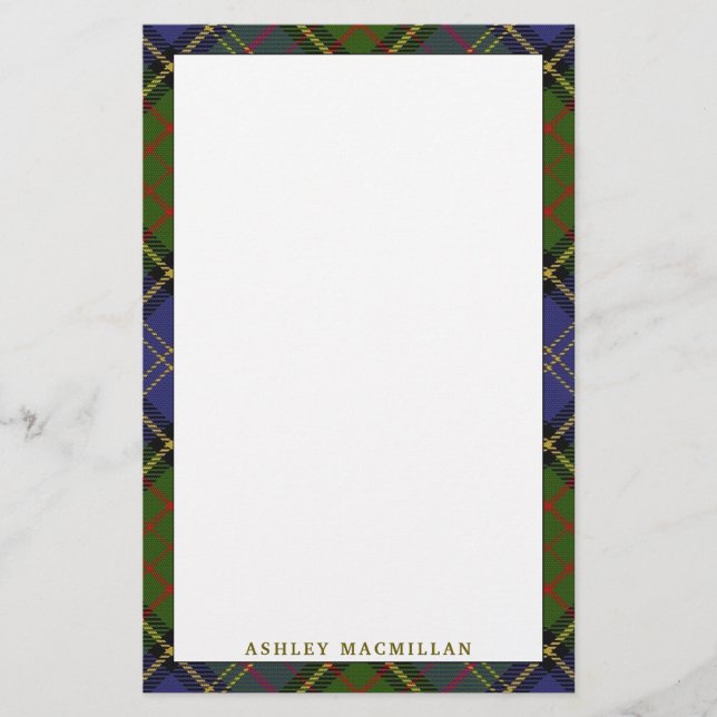 Elegant Clan MacMillan Hunting Tartan Plaid Stationery (Front)