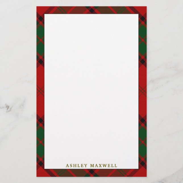 Elegant Clan Maxwell Tartan Plaid Stationery (Front)