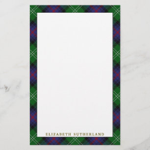 Elegant Clan Sutherland Tartan Plaid Stationery