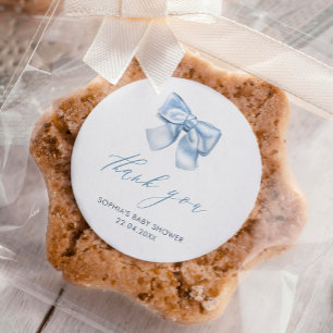 Elegant Clasic Gingham Baby Blue Bow Thank You Classic Round Sticker