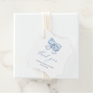 Elegant Clasic Gingham Baby Blue Bow Thank You Favor Tags