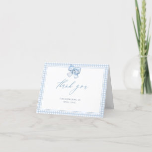 Elegant Clasic Gingham Blue Bow Baby Shower Letterpress Thank You Card