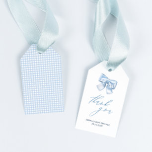 Elegant Clasic Gingham Blue Bow Baby Shower Thank Gift Tags