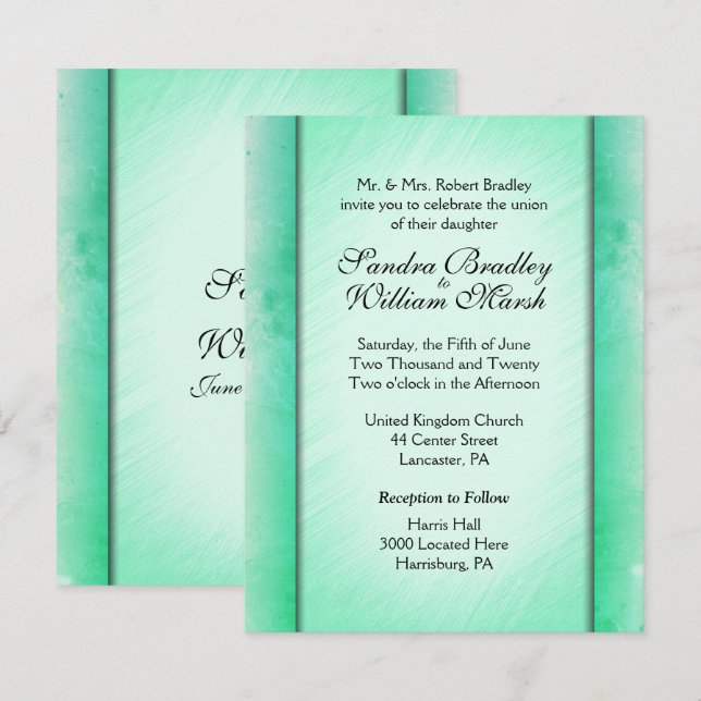 Elegant Class Green Wedding Invitations (Front/Back)