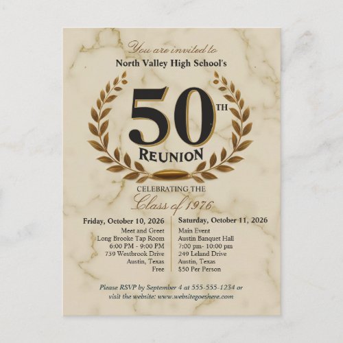 Elegant Class of 1976 50th High School Reunion Postcard