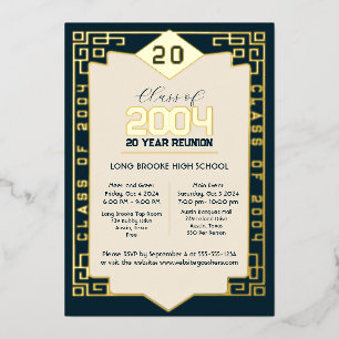 Elegant Class of 2004 20 Year High School Reunion Foil Invitation