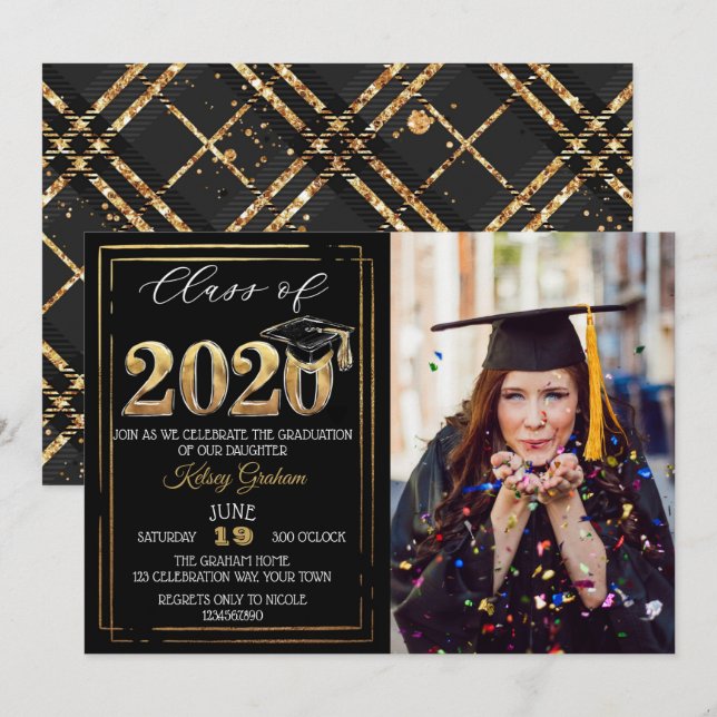 Elegant  Class of 2020 Graduation Party Photo Invitation (Front/Back)