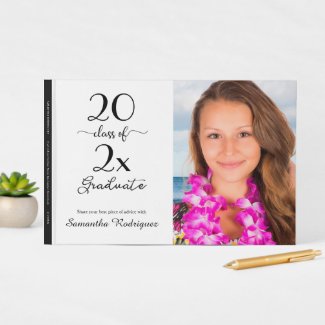 Elegant Class Of 2021 Photo Black White Graduation Guest Book