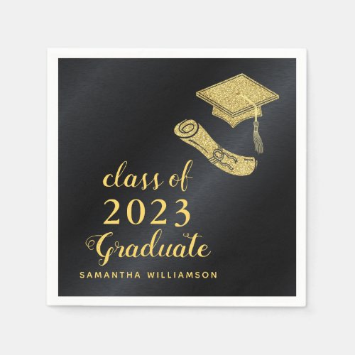 Elegant Class of 2023 Black and Gold Graduation Napkins