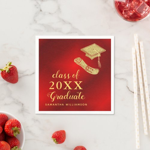 Elegant Class of 2023 Red and Gold Graduation Napkins