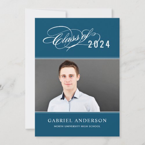 Elegant Class of 2024 Blue Photo Graduation Party Invitation