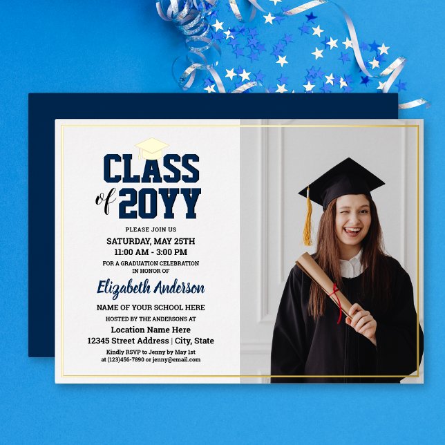 Elegant Class of 2024 Graduate Photo Graduation Foil Invitation (Creator Uploaded)