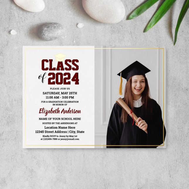 Elegant Class of 2024 Graduate Photo Graduation Foil Invitation (Creator Uploaded)