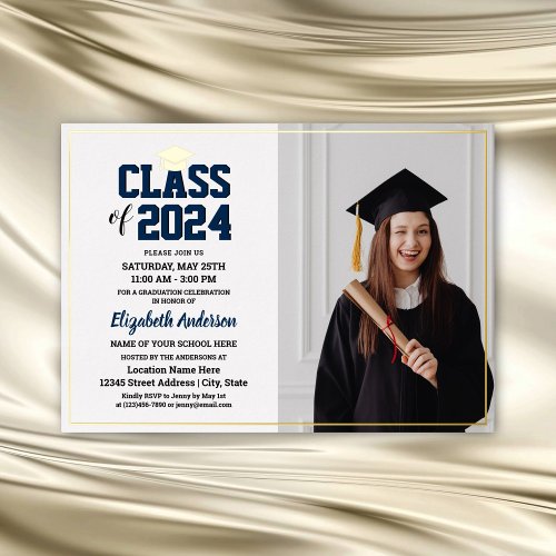 Elegant Class of 2024 Graduate Photo Graduation Foil Invitation