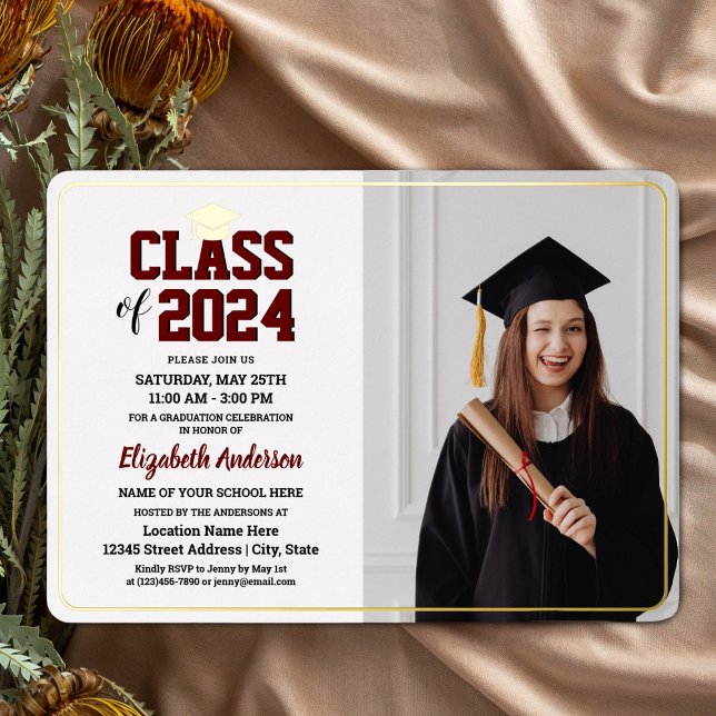 Elegant Class of 2024 Graduate Photo Graduation Foil Invitation (Creator Uploaded)