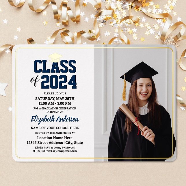 Elegant Class of 2024 Graduate Photo Graduation Foil Invitation (Creator Uploaded)