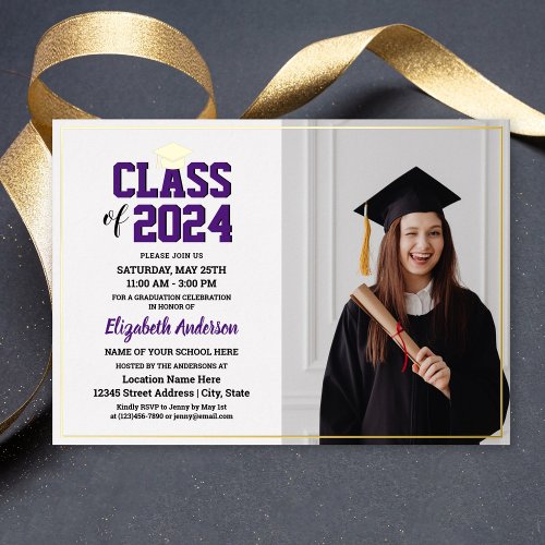 Elegant Class of 2024 Graduate Photo Graduation Foil Invitation