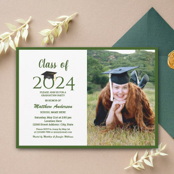 Elegant Class Of 2024 Graduation Graduate Photo Invitation by littleteapotdesigns at Zazzle