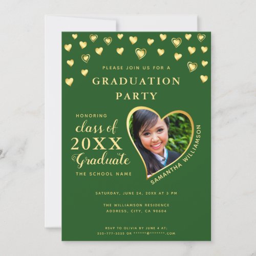 Elegant Class of 2024 Green  Gold Graduation Invitation