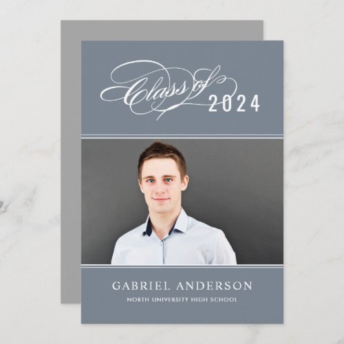 Elegant Class of 2024 Slate Photo Graduation Party Invitation