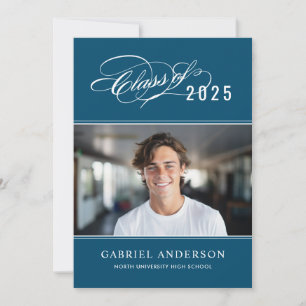 Elegant Class of 2025 Blue Photo Graduation Party Invitation