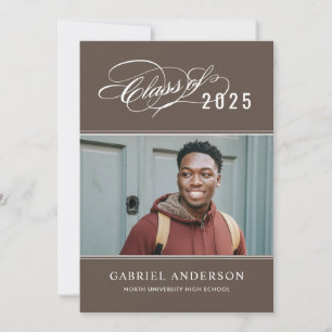 Elegant Class of 2025 Brown Photo Graduation Party Invitation